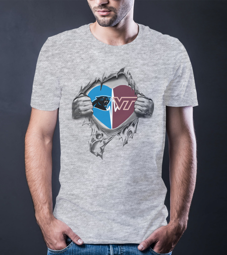 Panthers Vt Heart Split Torn Fabric T-Shirt