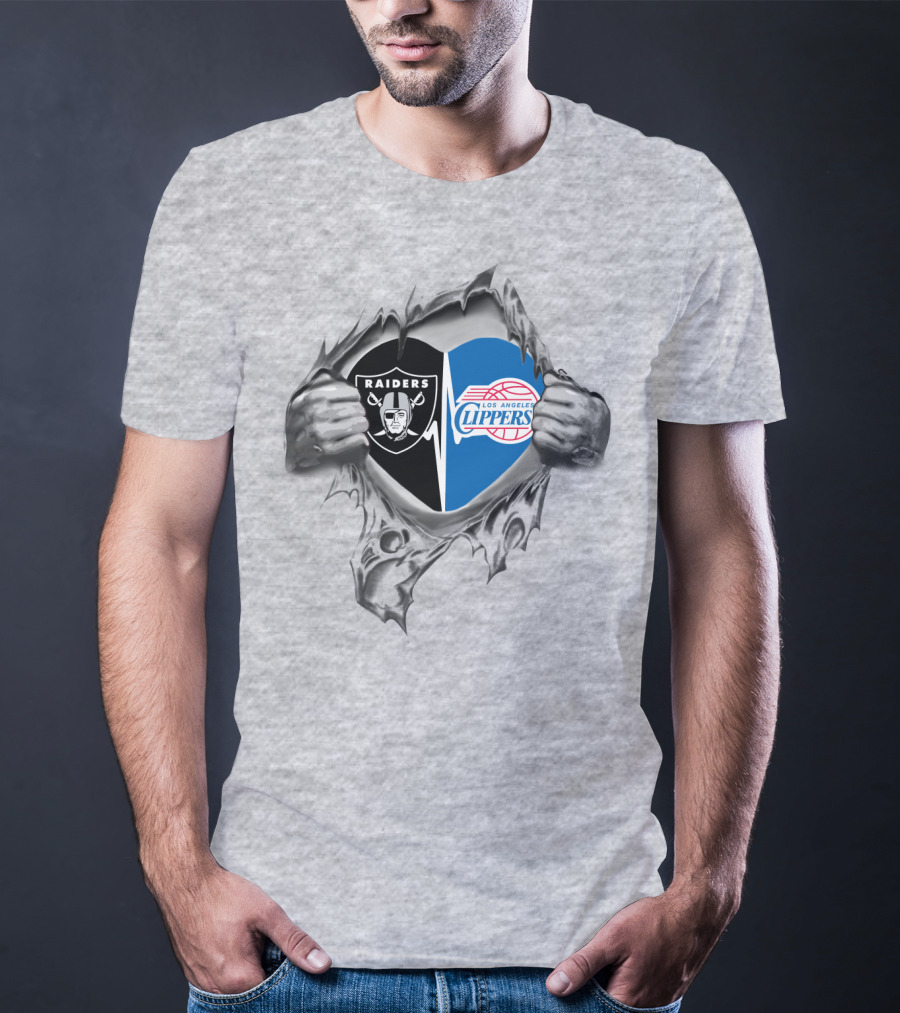 Raiders Clippers Logos Torn Heart T-Shirt