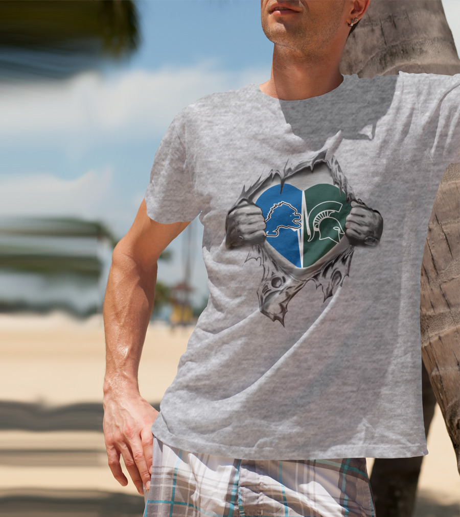 Lions Spartans Heart Split Design With Iconic T-Shirt