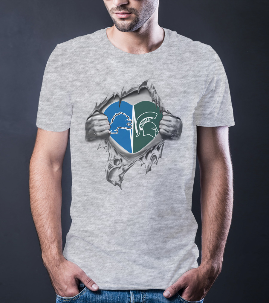 Lions Spartans Heart Split Design With Iconic T-Shirt