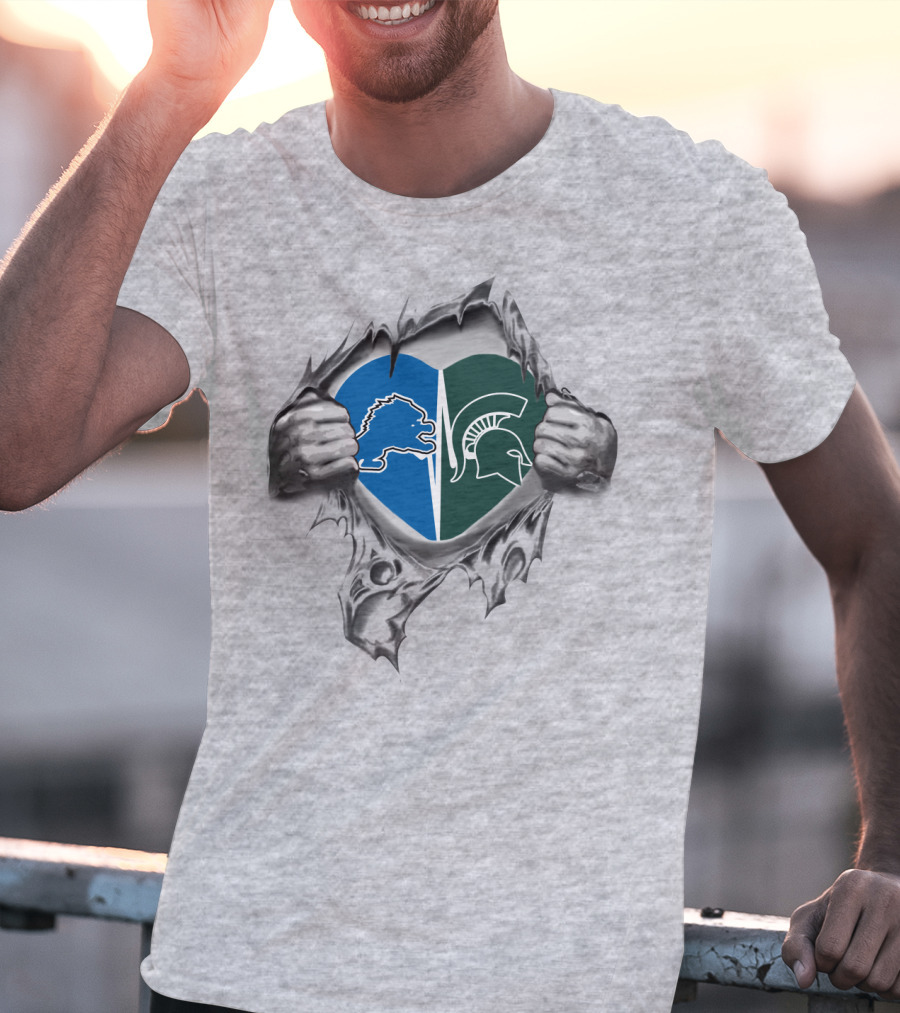 Lions Spartans Heart Split Design With Iconic T-Shirt