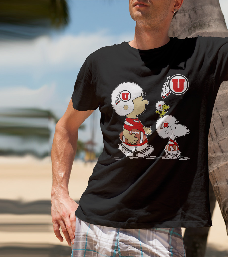 Utah Utes Football Snoopy And Woodstock Team Helmets T-Shirt