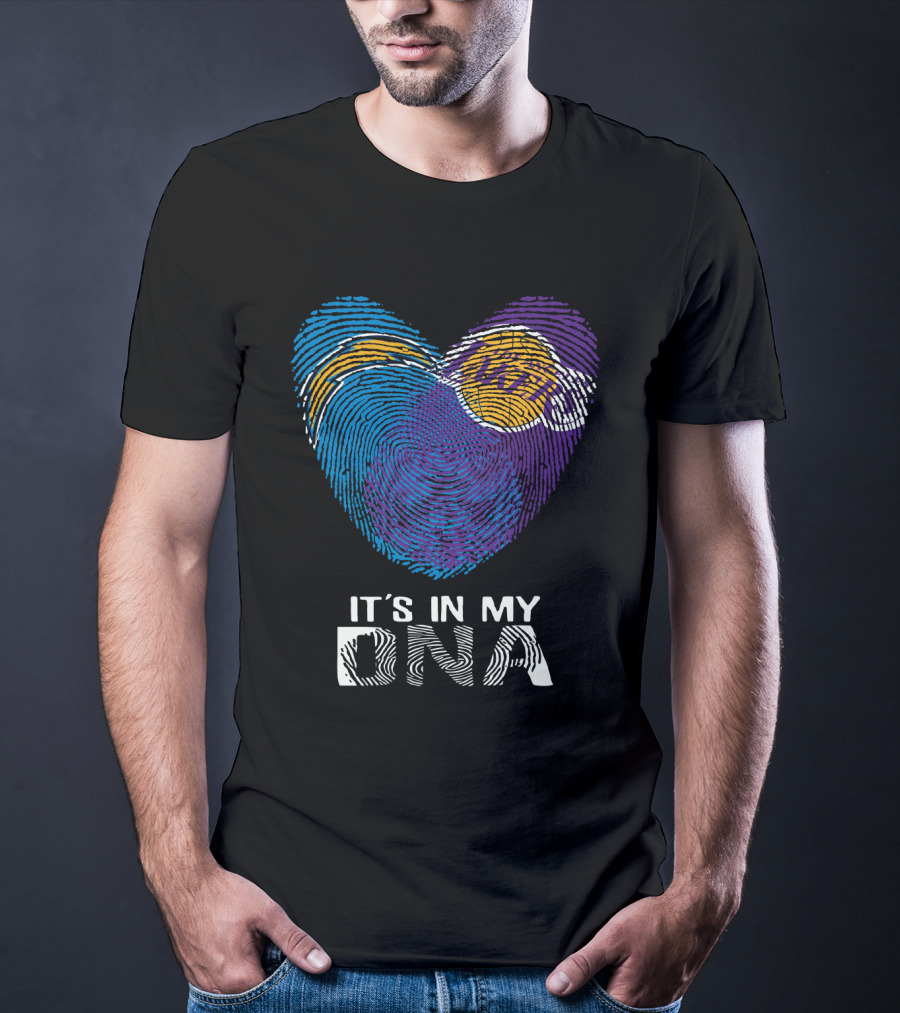 Chargers Lakers It's In My DNA Fingerprint Heart T-Shirt