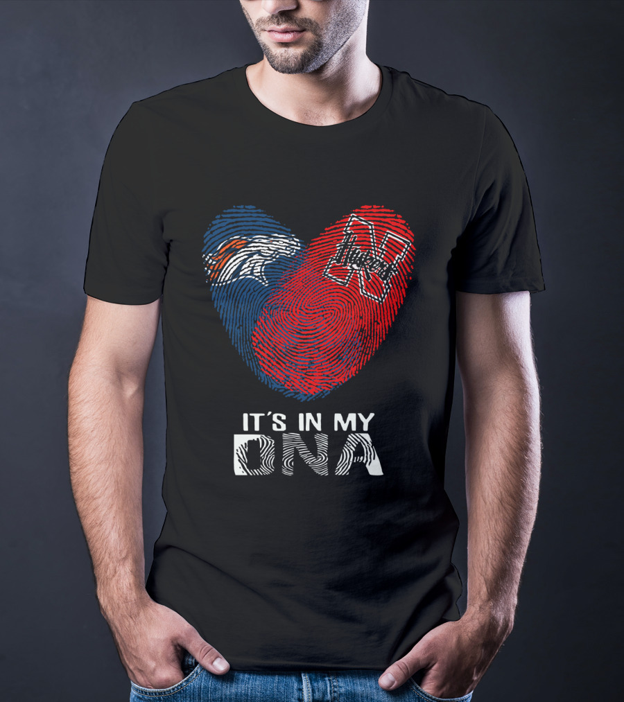 Broncos Huskers It's In My DNA Fingerprint Heart T-Shirt
