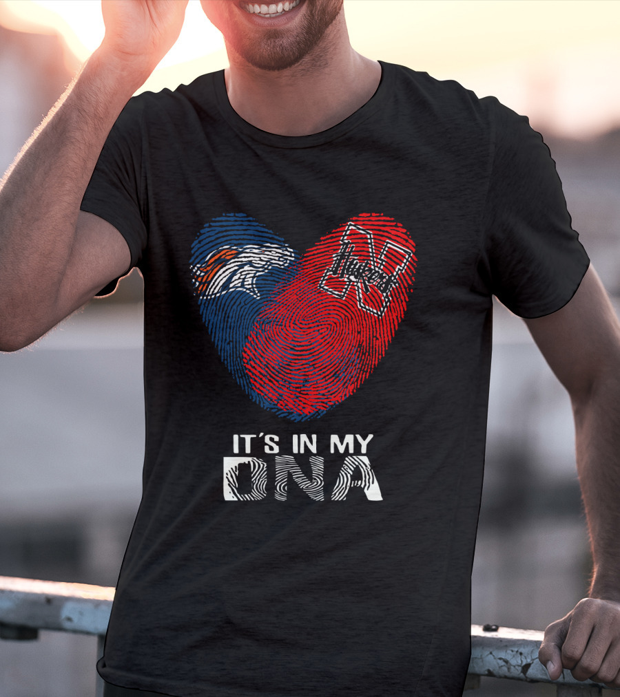 Broncos Huskers It's In My DNA Fingerprint Heart T-Shirt