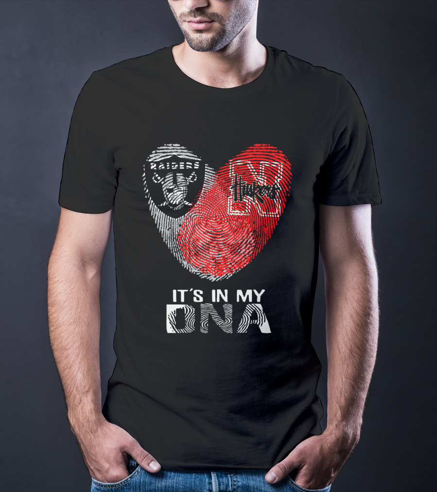 Raiders Huskers It's In My Dna Fingerprint Heart T-Shirt