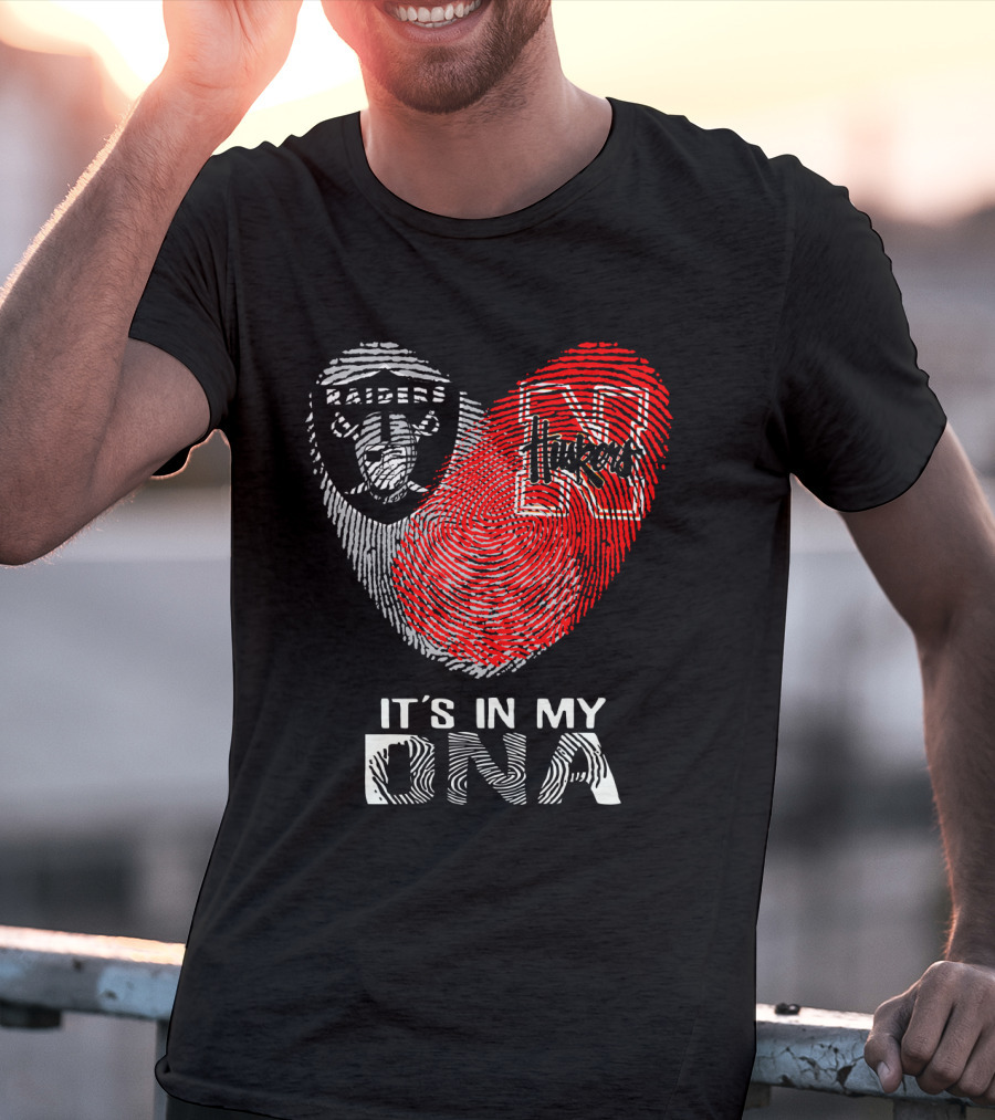 Raiders Huskers It's In My Dna Fingerprint Heart T-Shirt