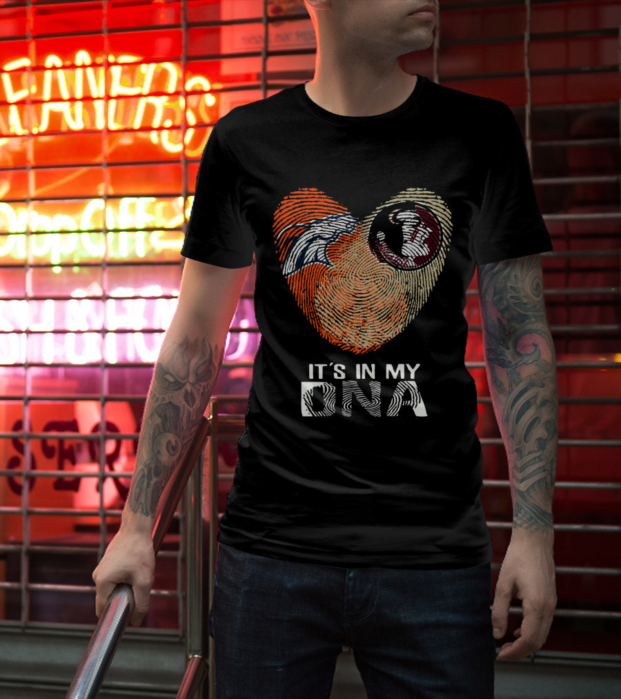 Broncos Seminoles It's In My DNA Heart Fingerprint T-Shirt