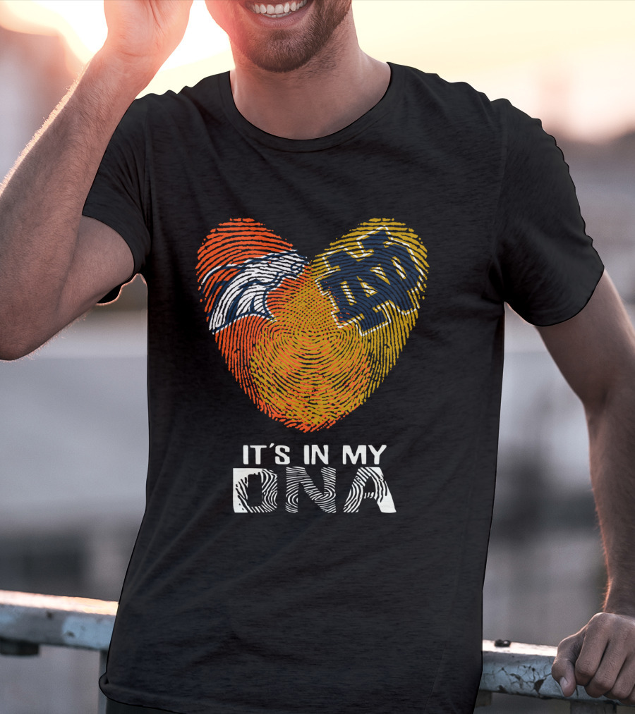 Broncos Notre Dame Fingerprint Heart It's In My DNA T-Shirt