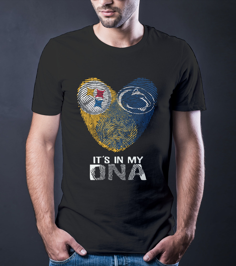 Steelers Penn State It's In My Dna Fingerprint Heart Logos T-Shirt
