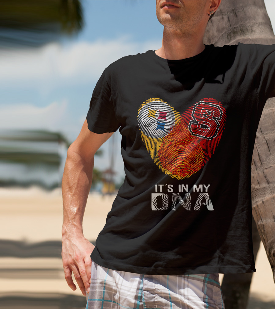 Steelers NC St It's In My DNA Fingerprint Heart T-Shirt