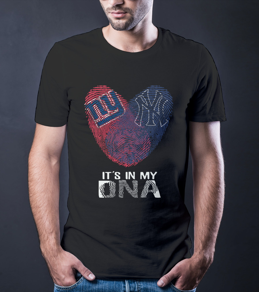 Giants Yankees NY It's In My DNA Fingerprint Heart T-Shirt
