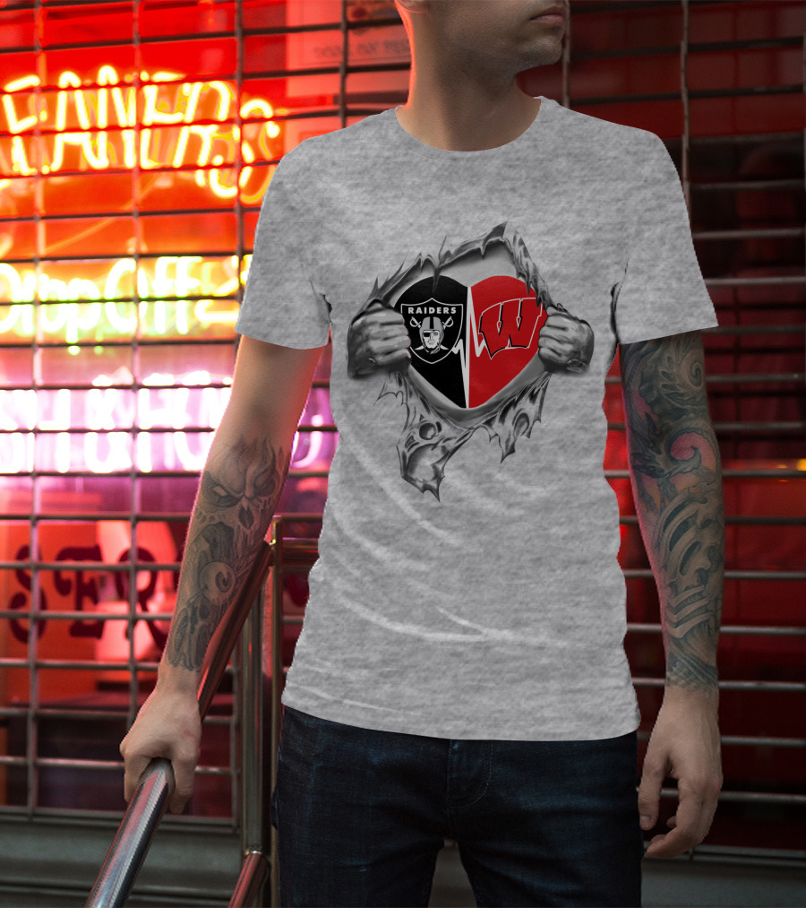 Raiders Badgers Heart Logo Fusion T-Shirt
