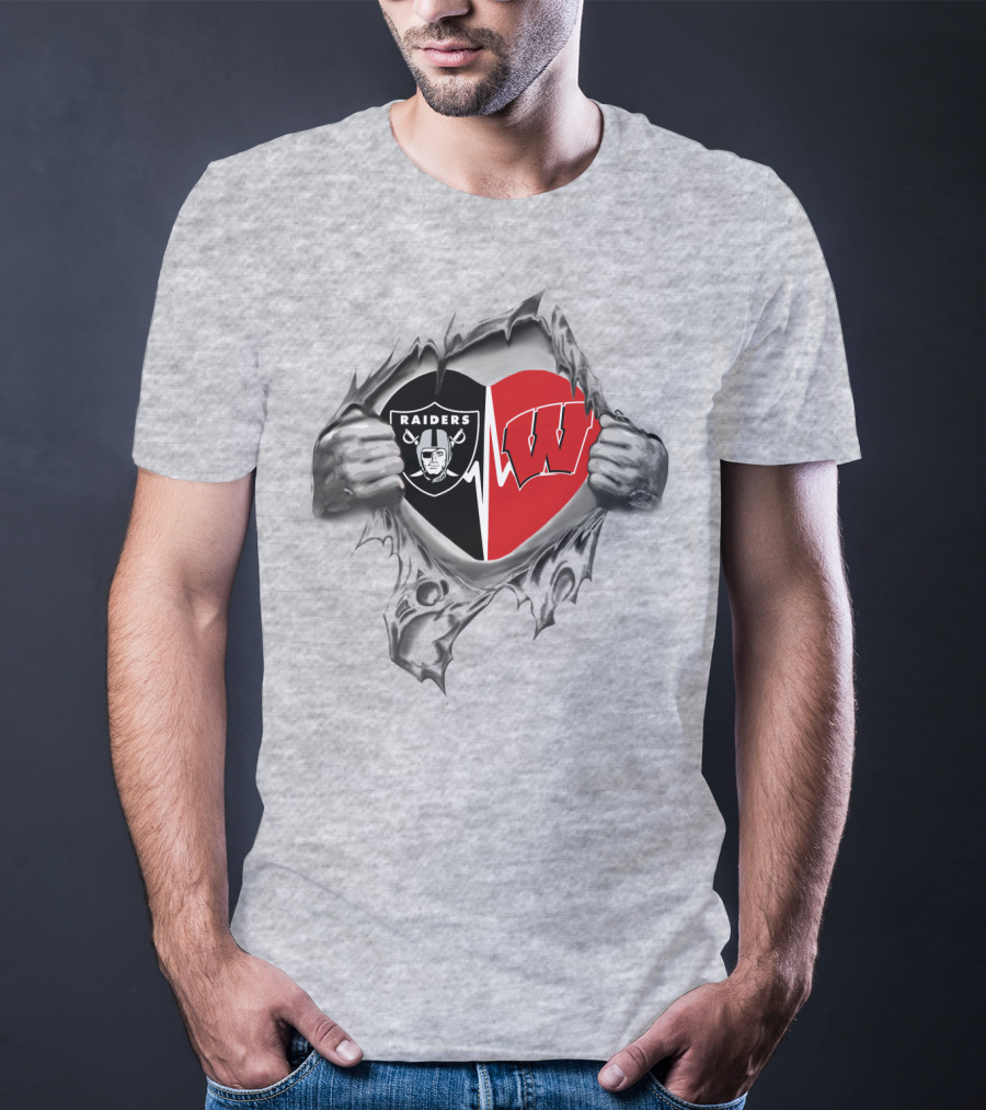 Raiders Badgers Heart Logo Fusion T-Shirt
