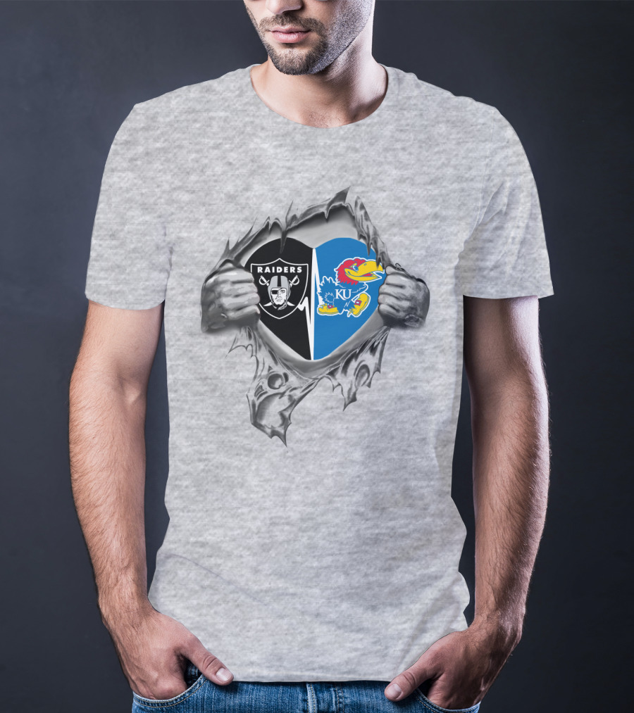 Raiders Kansas Jayhawks Hidden Heart Torn Reveal T-Shirt
