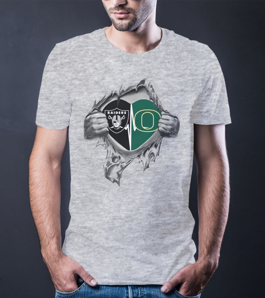 Raiders Oregon Ducks Heart Inside Rip T-Shirt