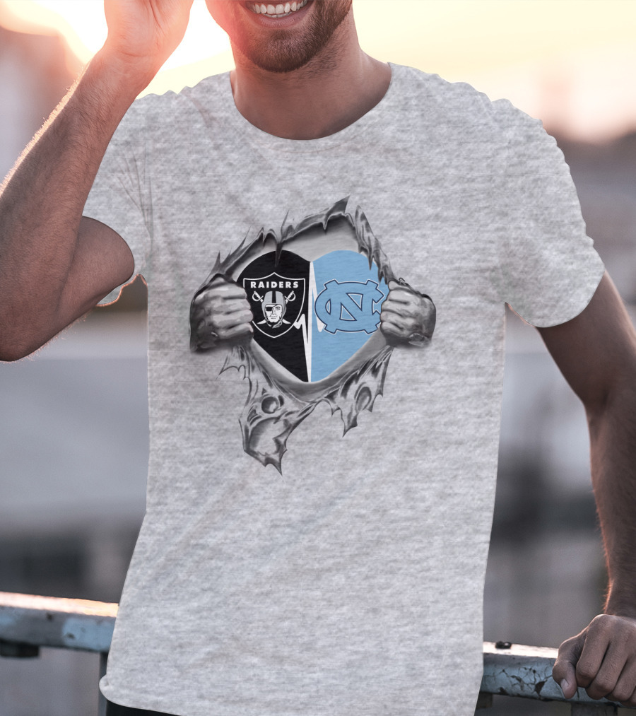Raiders Tar Heels Heart Torn T-Shirt
