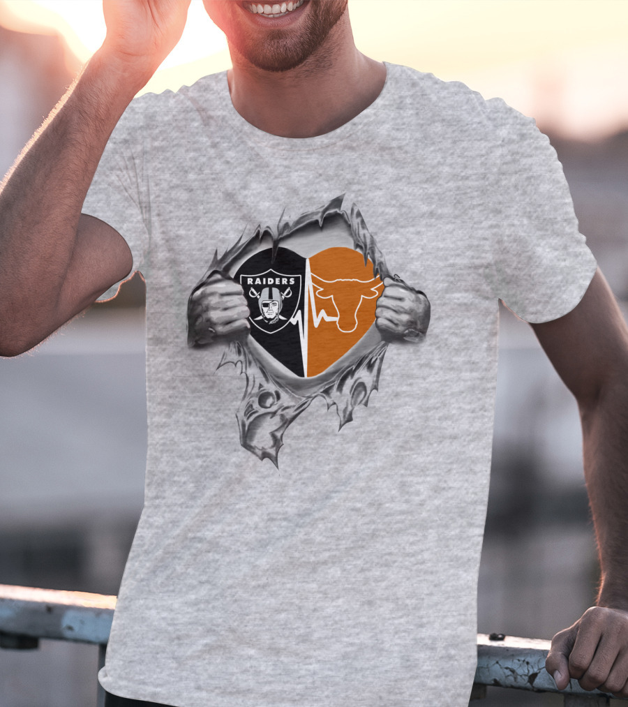 Raiders Longhorn Heartbeat Fusion Ripped Logo Harmony T-Shirt
