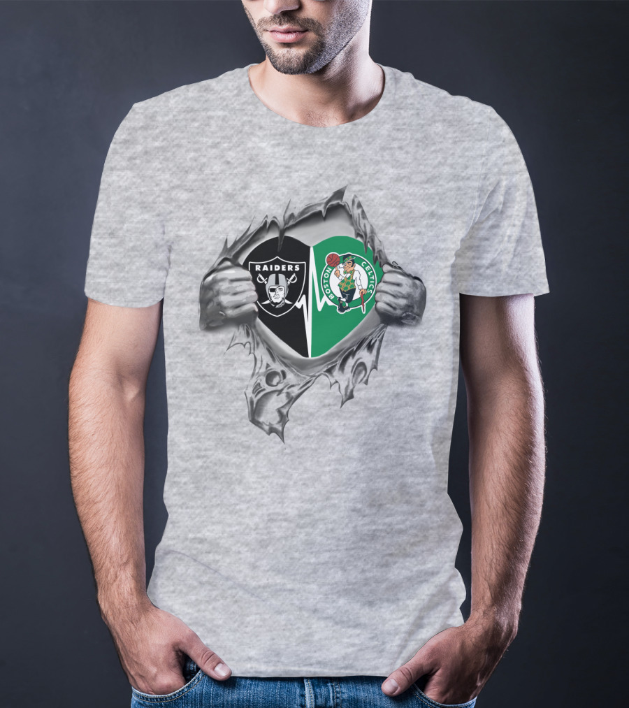 Raiders Celtics It's In My Heart Silver Tear T-Shirt