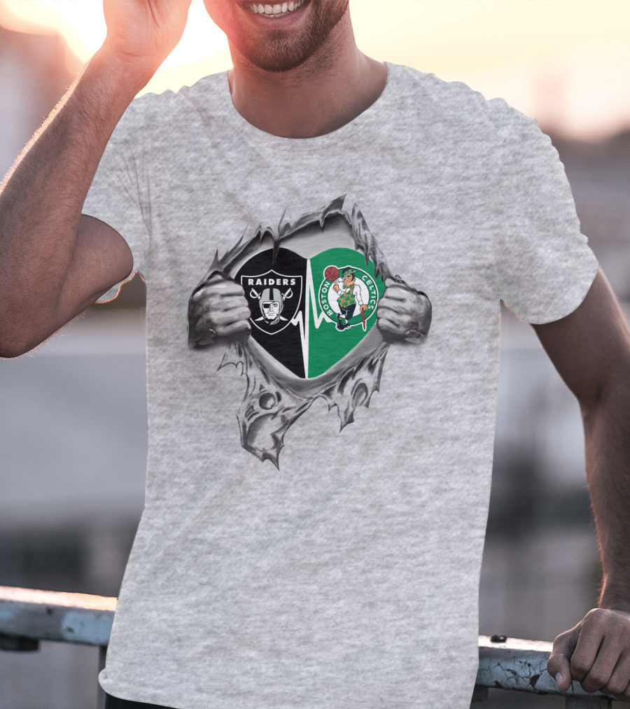 Raiders Celtics It's In My Heart Silver Tear T-Shirt