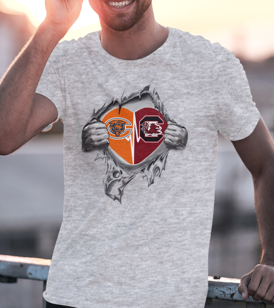 Bears Gamecocks Heart Logo Tear T-Shirt