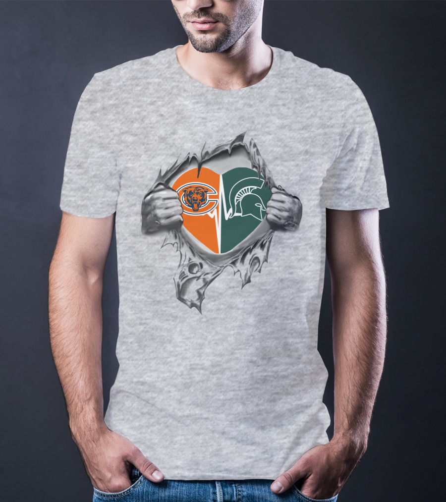 Chicago Bears Michigan State Spartans Torn Heart T-Shirt