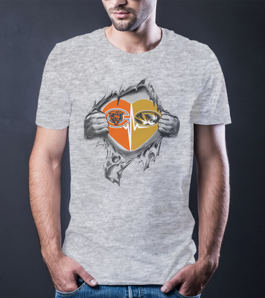 Bears Missouri Tigers Heart Logos United T-Shirt