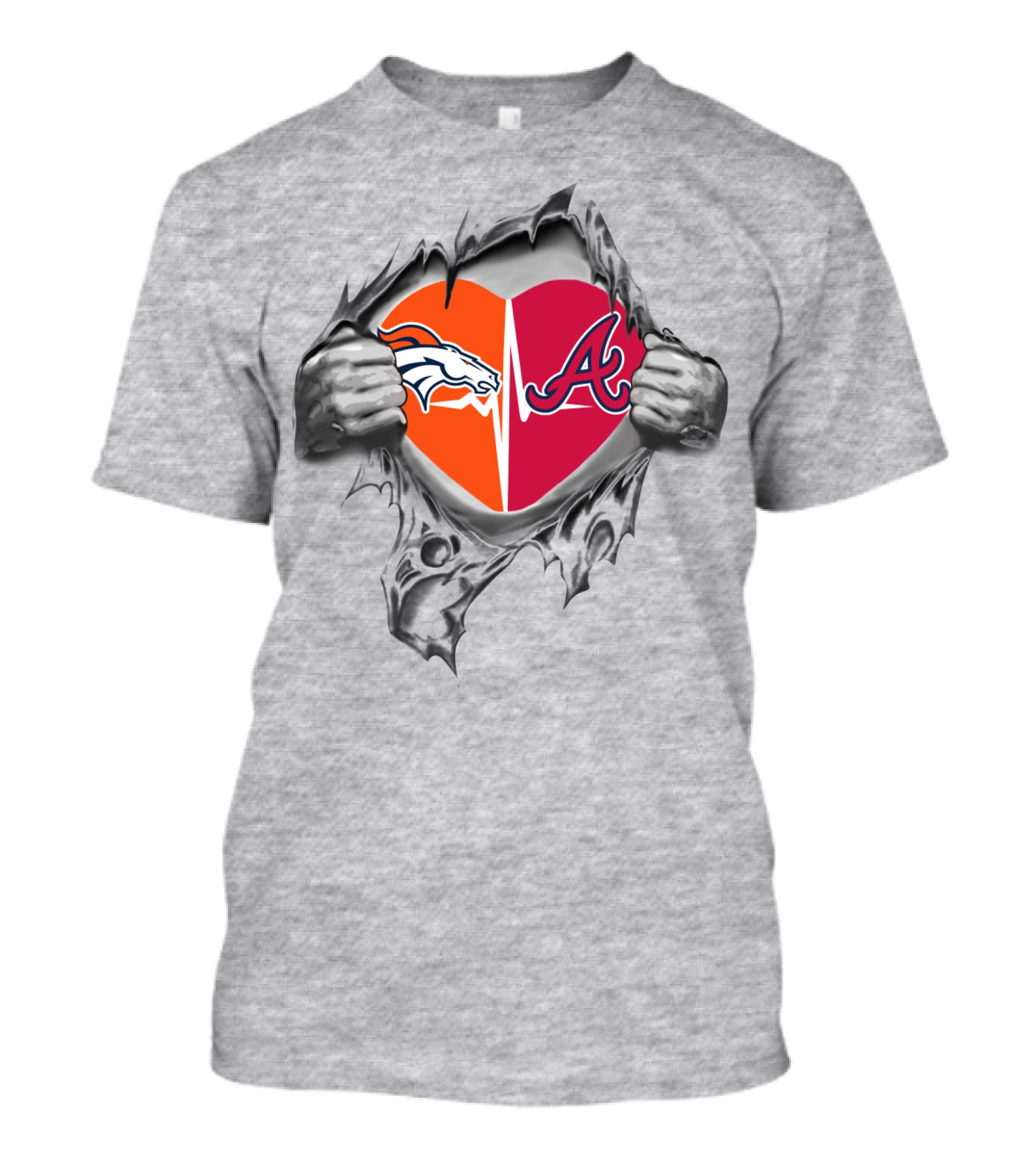 Broncos Braves Heart Logo With Torn Hands T-Shirt