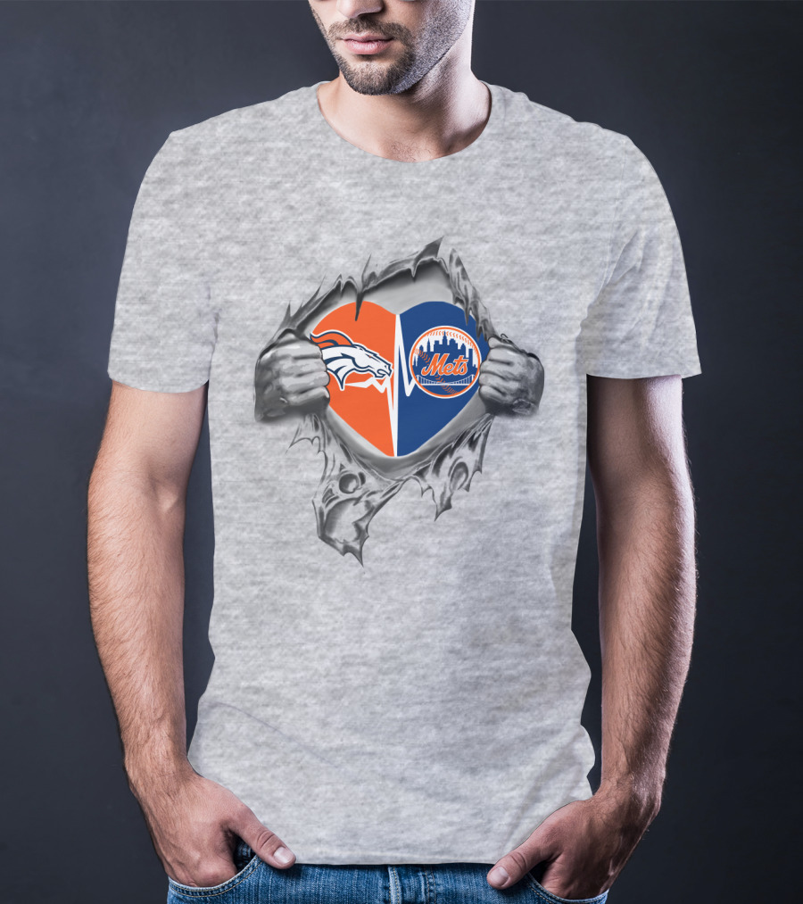 Broncos Mets Heart Logos Inside T-Shirt