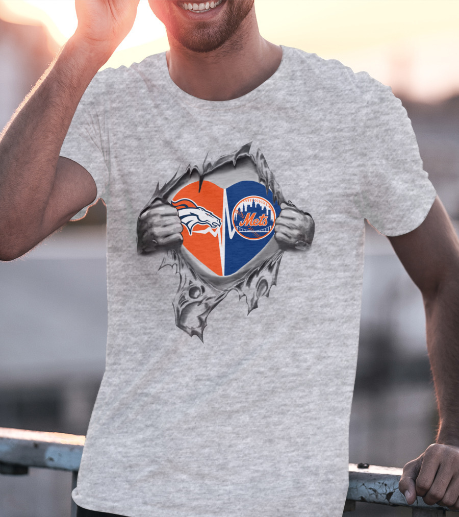 Broncos Mets Heart Logos Inside T-Shirt