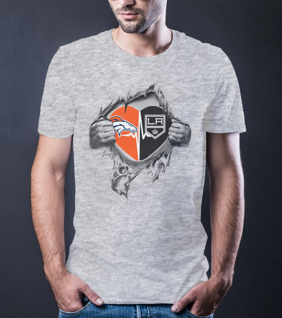 Broncos La Kings Heart Ripped Surface Peeking Through Logos T-Shirt