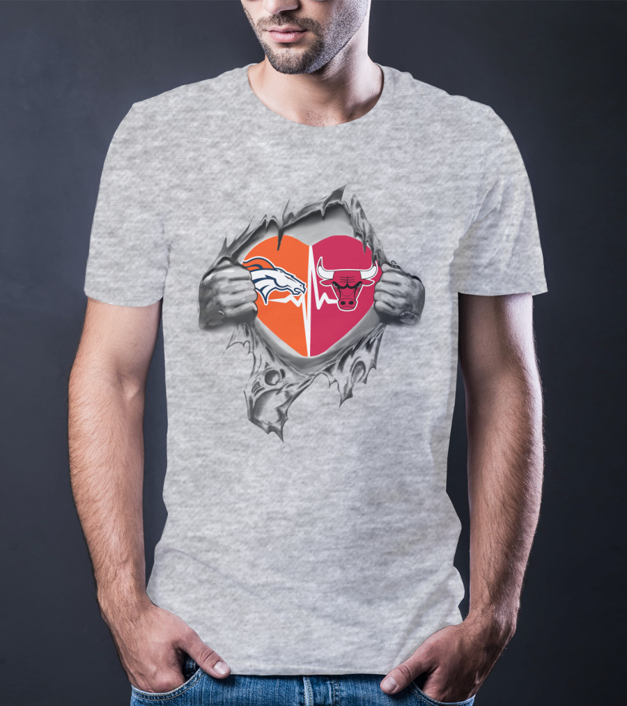 Broncos Bulls Heart Dual Logo Symbol T-Shirt