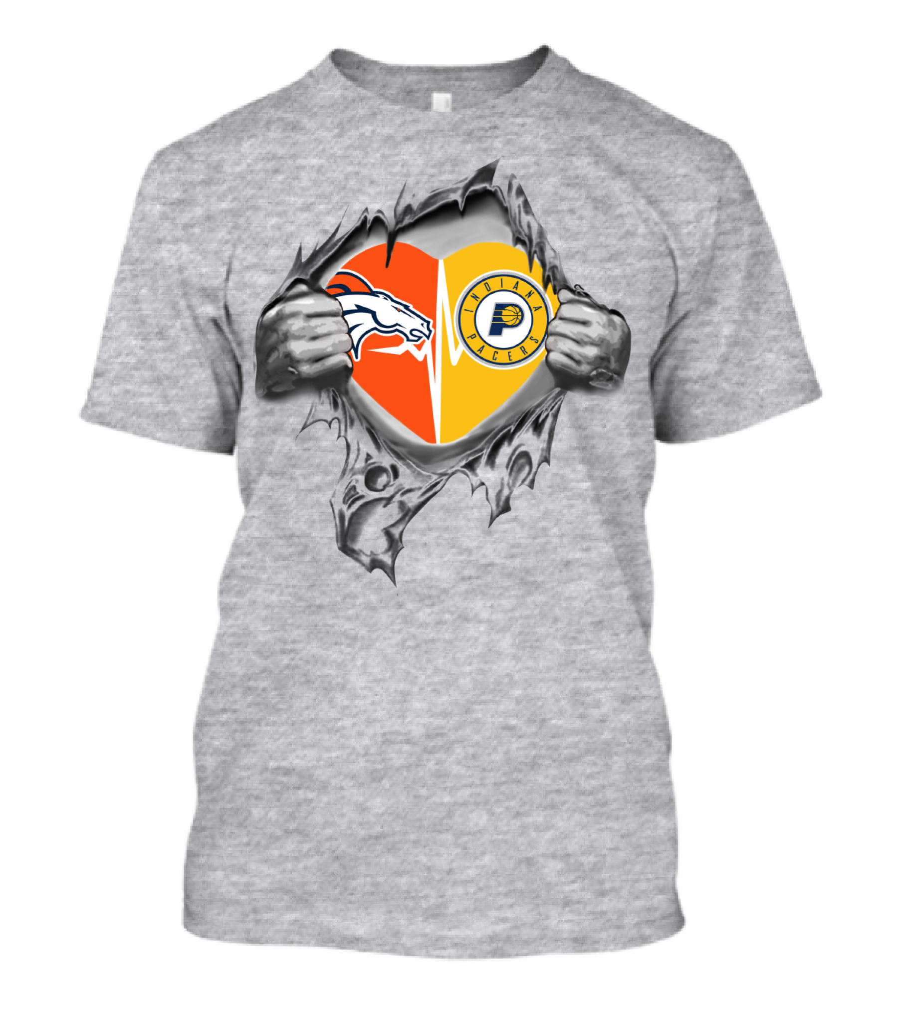 Denver Broncos Indiana Pacers Heart Emblem T-Shirt