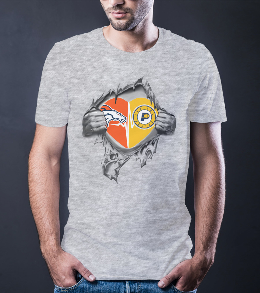 Denver Broncos Indiana Pacers Heart Emblem T-Shirt