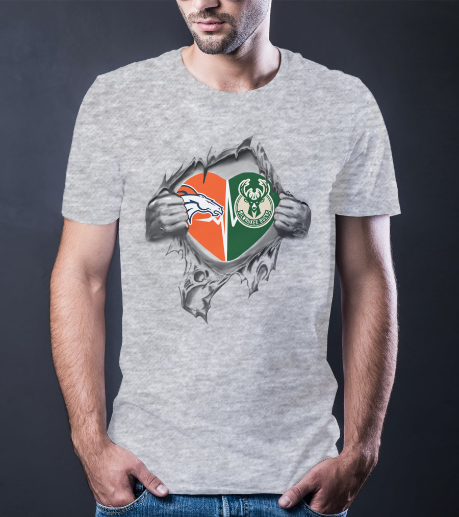 Broncos Milwaukee Bucks Heart Logo Fan T-Shirt
