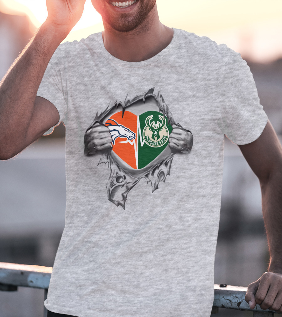 Broncos Milwaukee Bucks Heart Logo Fan T-Shirt