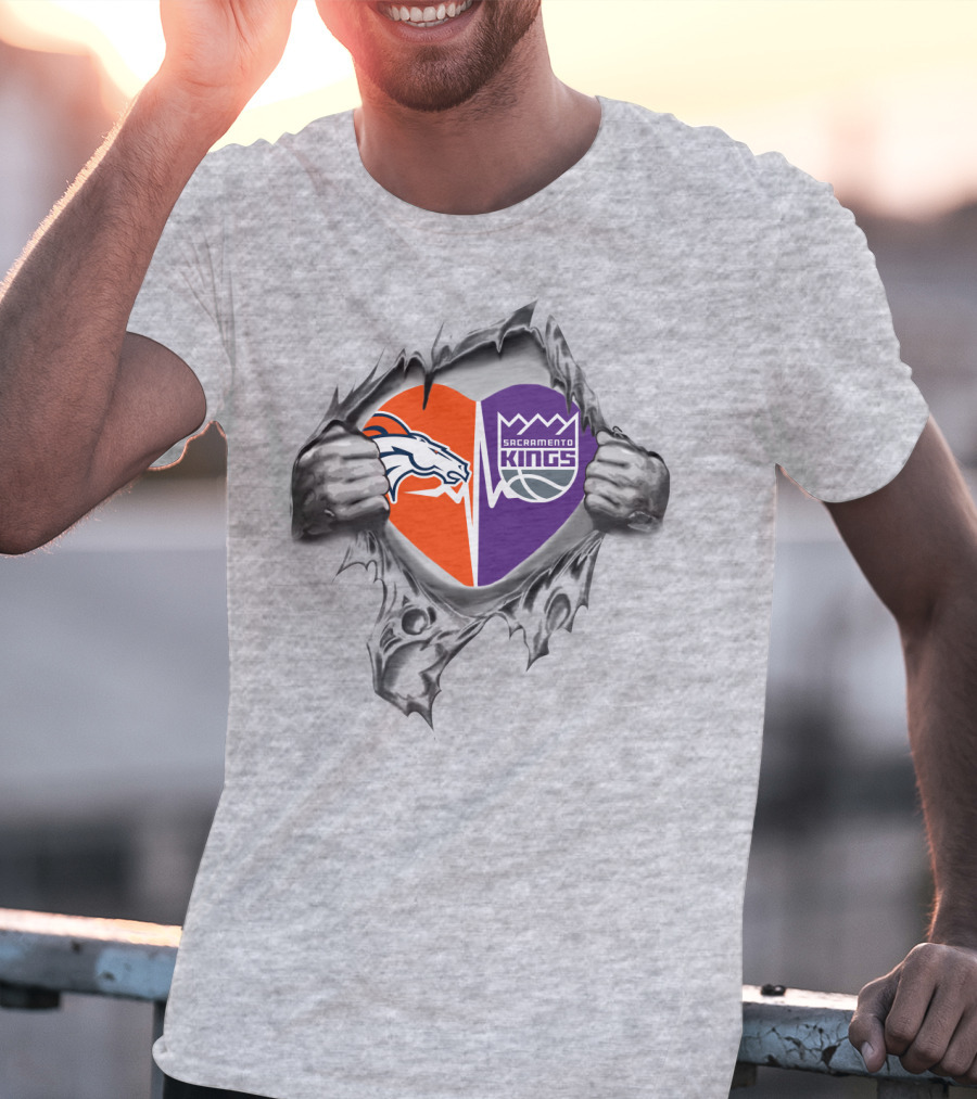 Broncos Sacramento Kings Heart Torn Metal T-Shirt