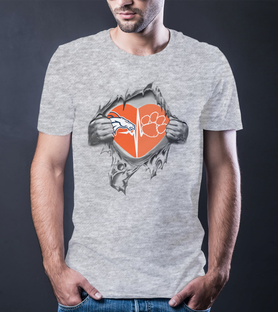 Broncos Clemson Tigers Heart Rip T-Shirt