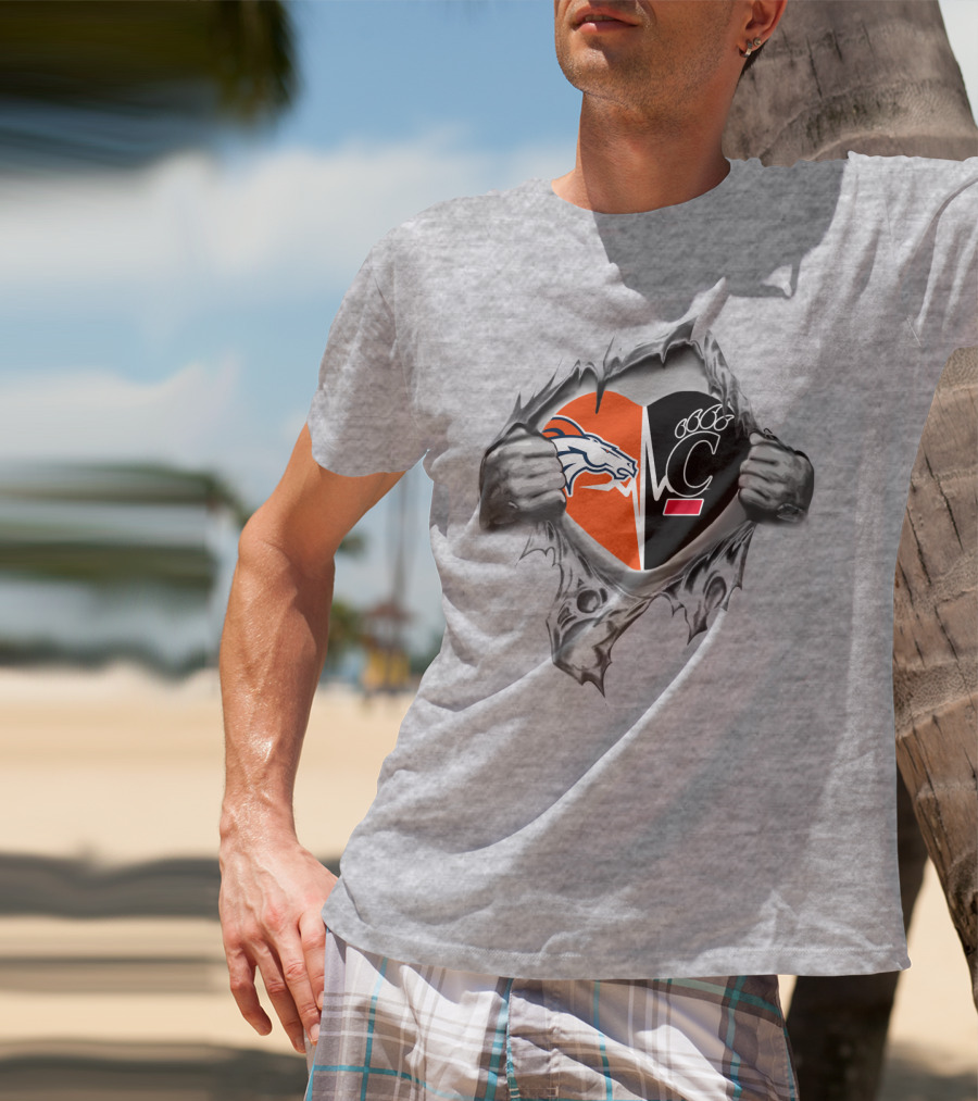 Broncos Bearcats Heart Rip Logo Fusion T-Shirt
