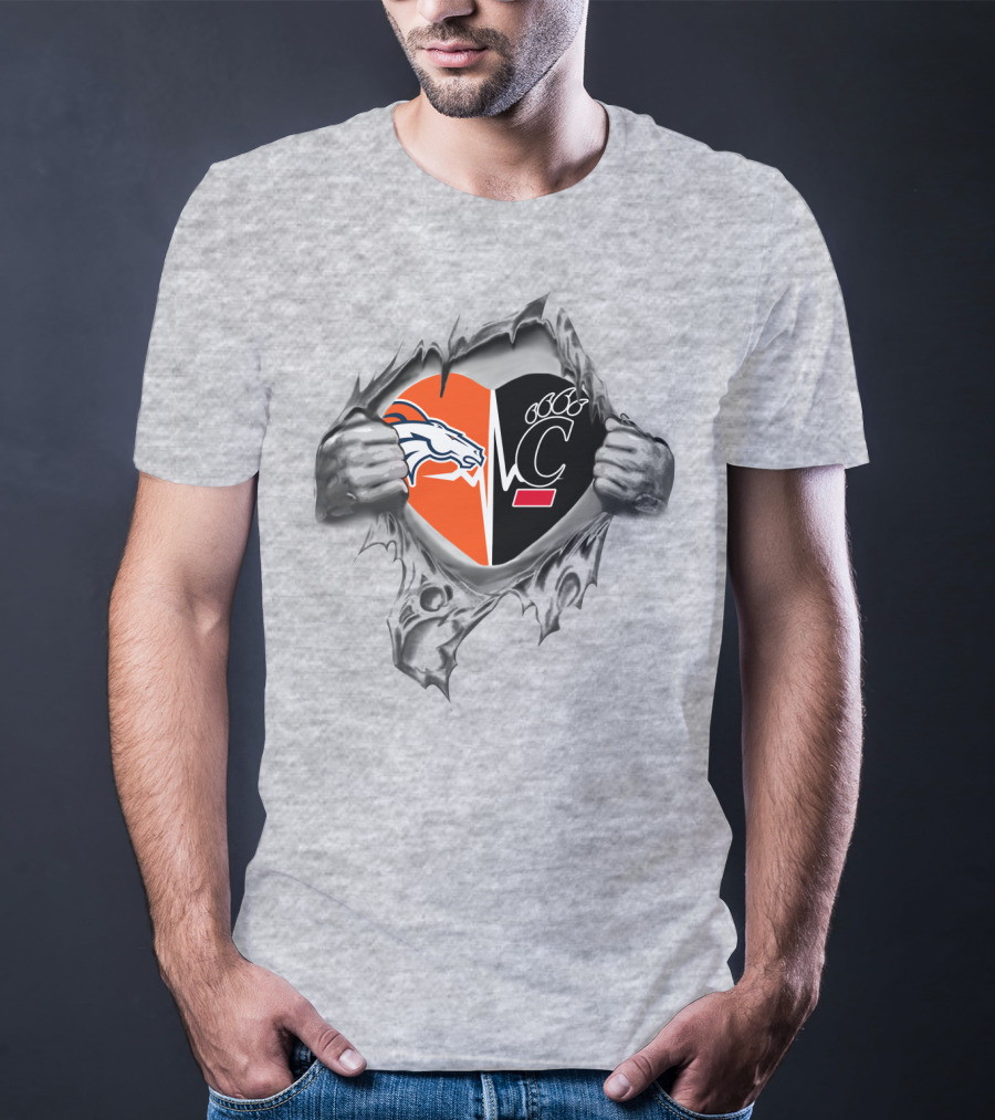 Broncos Bearcats Heart Rip Logo Fusion T-Shirt