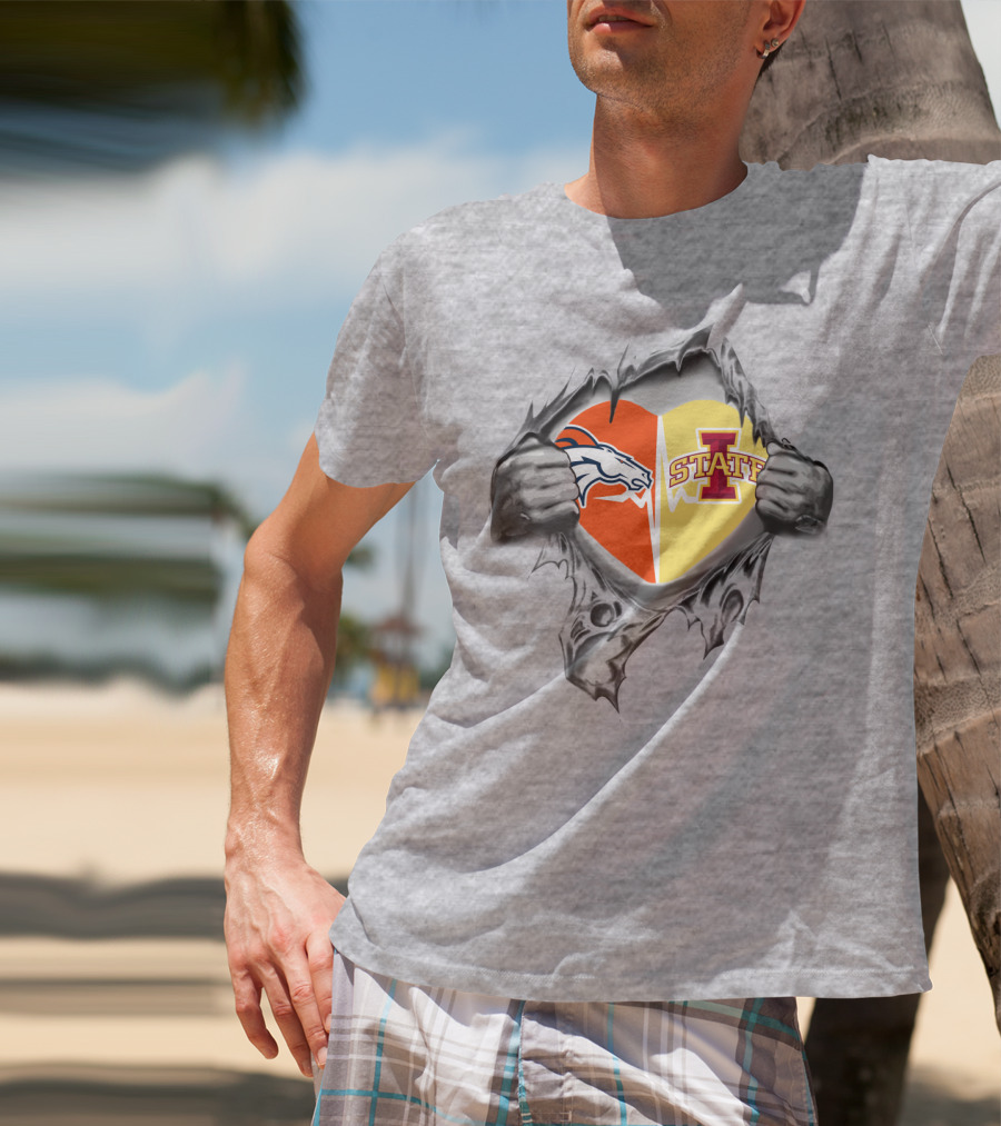 Broncos Iowa State Heart Dual Logo Fusion T-Shirt