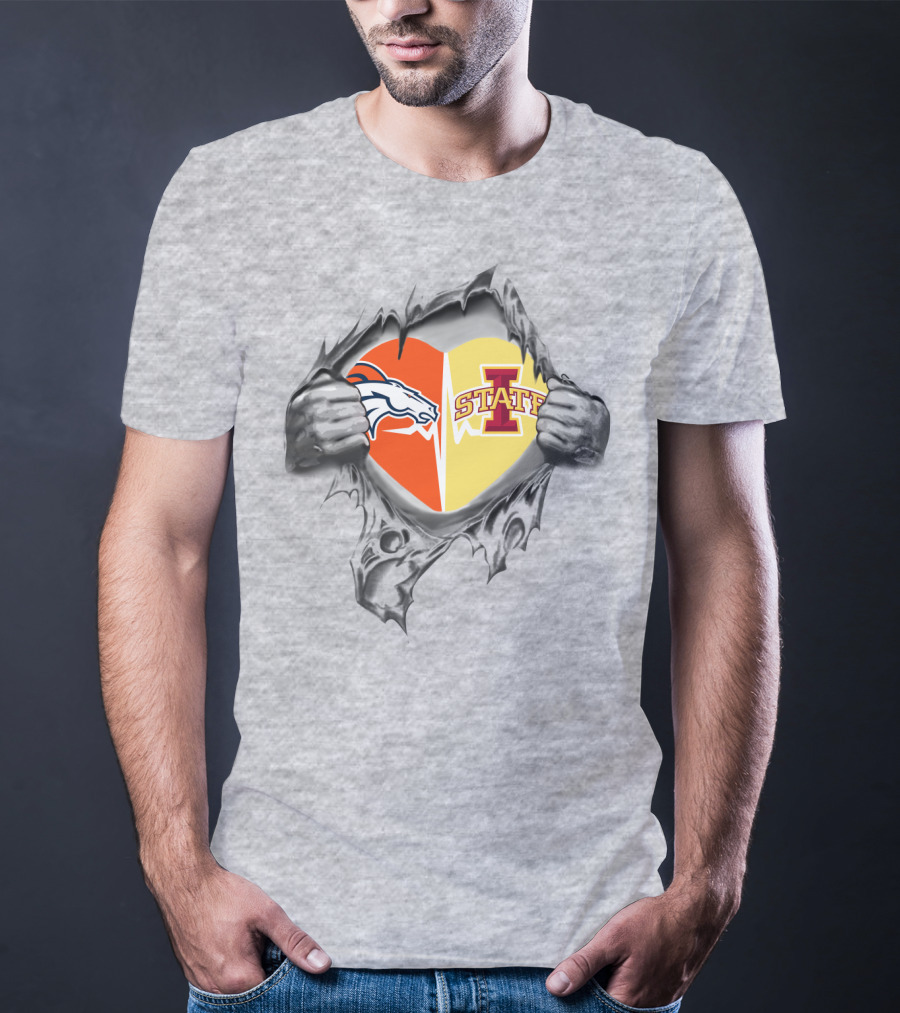 Broncos Iowa State Heart Dual Logo Fusion T-Shirt