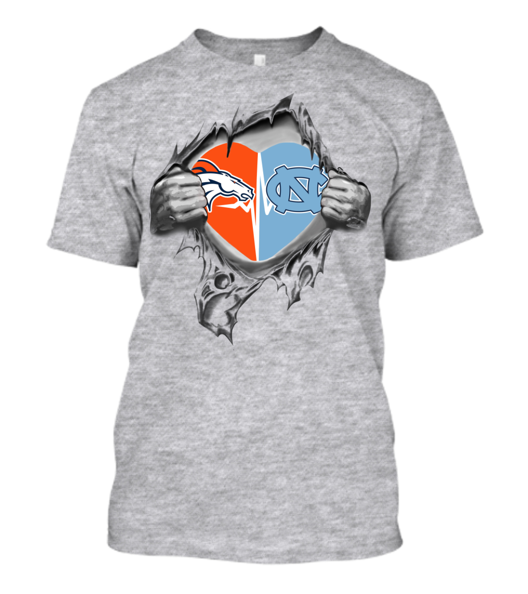 Broncos Tar Heels Denver North Carolina Heart Split T-Shirt