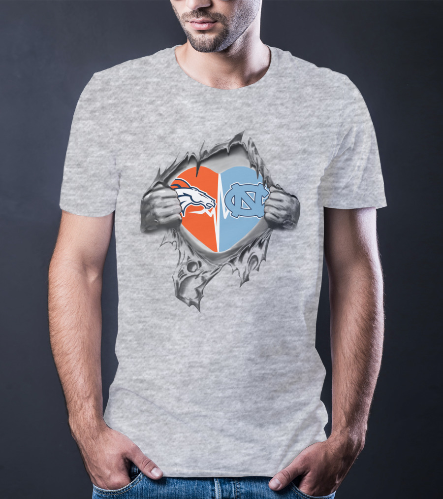 Broncos Tar Heels Denver North Carolina Heart Split T-Shirt