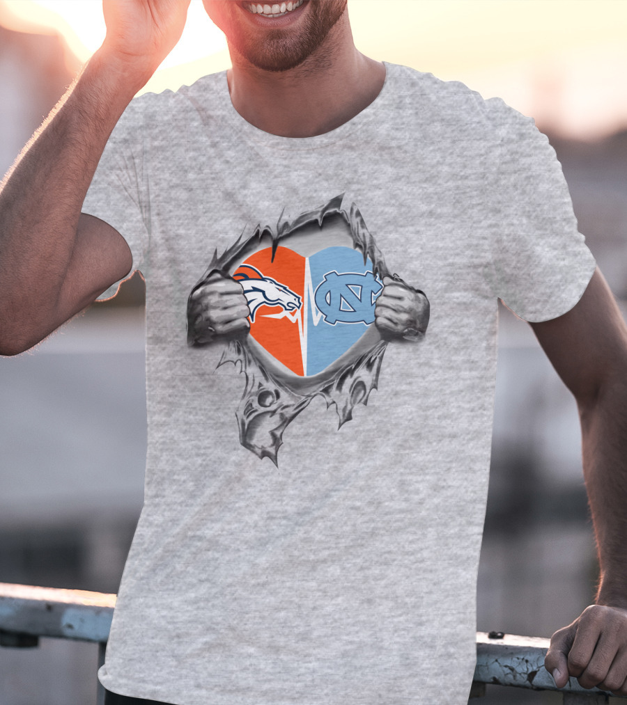 Broncos Tar Heels Denver North Carolina Heart Split T-Shirt