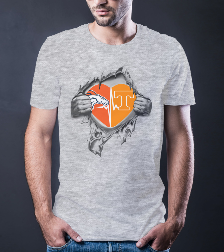 Broncos Horse Tennessee T Heart Logo Split With Hands And Rip Effect T-Shirt