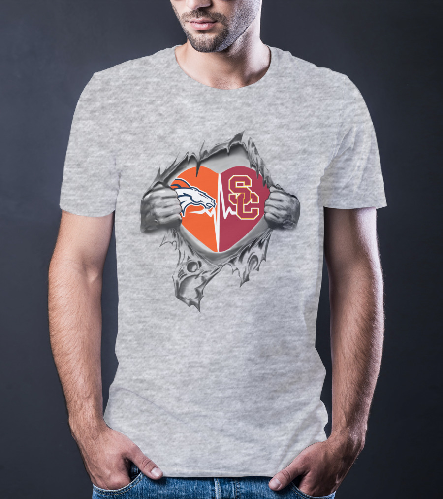 Broncos Trojans Heart With Denver And USC T-Shirt