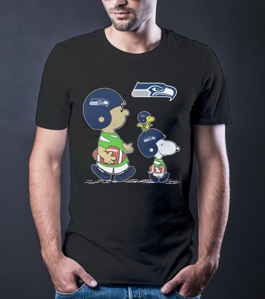 Peanuts Characters Seahawks Football Helmets T-Shirt