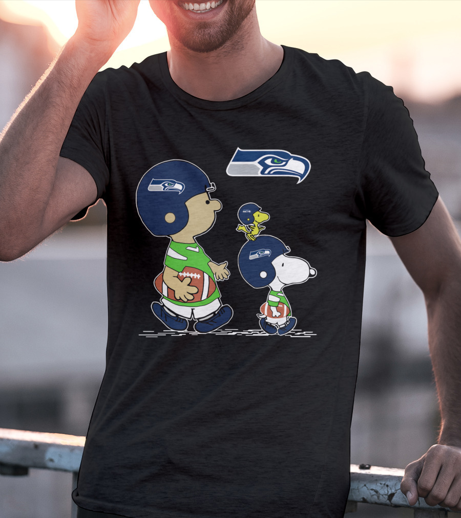 Peanuts Characters Seahawks Football Helmets T-Shirt