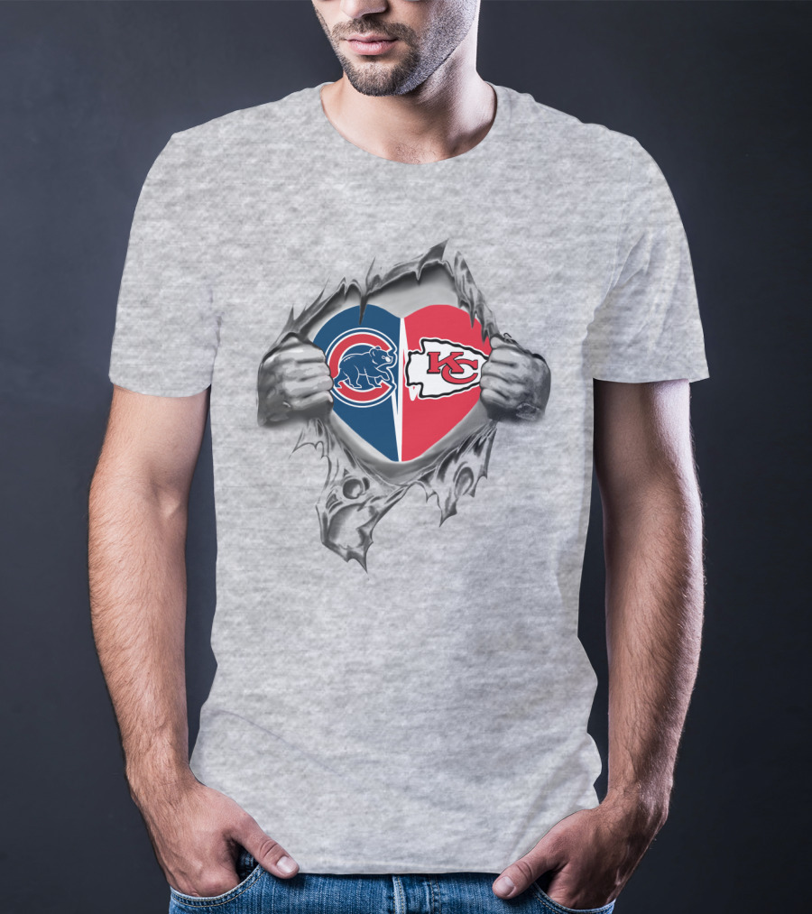 Chiefs Cubs Heart Logos Ripped T-Shirt